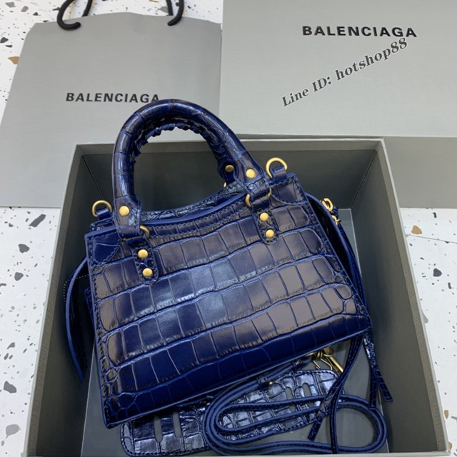 Balenciaga專櫃爆款鱷魚紋海軍藍色手袋手提包 638512 巴黎世家小號Neo Classic機車包 fyj1439